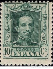 Stamps: Edifil 314N MNH nuevo/s sin fija sellos variedad prueba numeracion A000,000 España 1922 Alfonso XIII